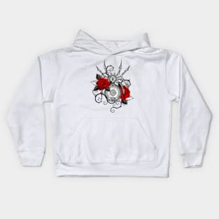 Mechanical Spider with Red Roses Kids Hoodie